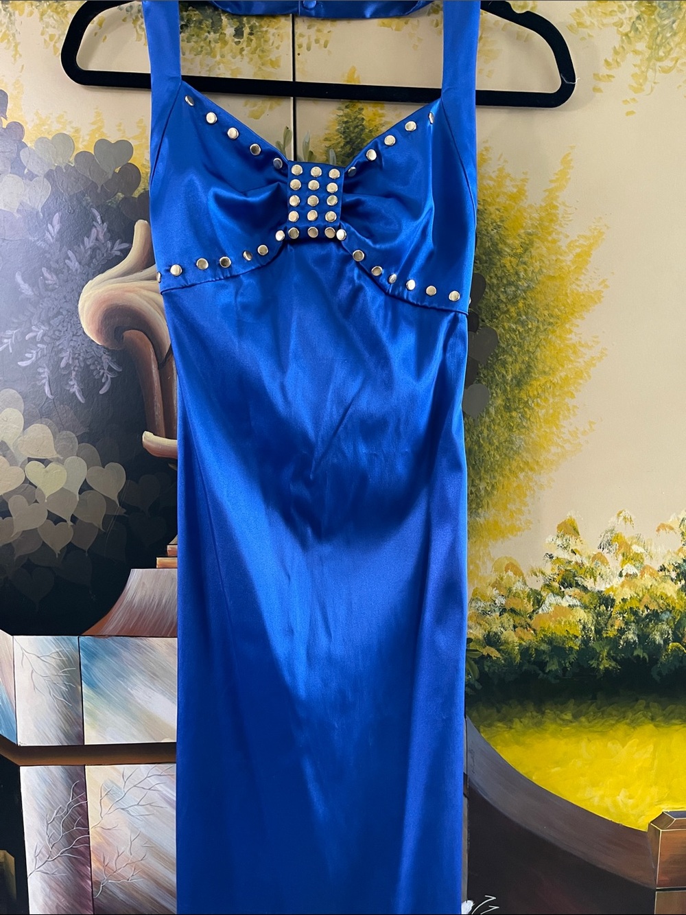 Royal Blue Studded Satin Dress